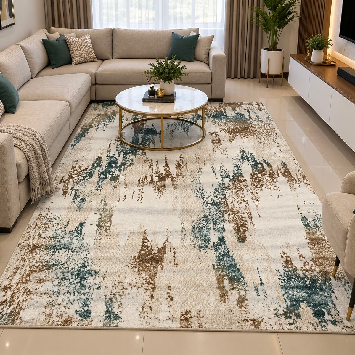 C76B4EAD-1594-4D21-9748-AA34B850289B 2 Ustunsoy Area Rug - Cream/Green - Image 1